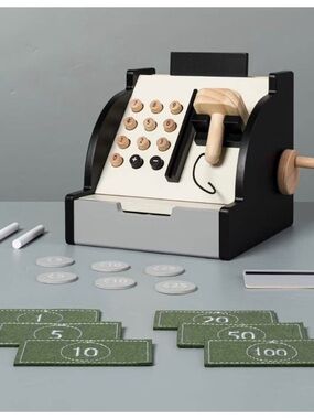 Hearth & Hand Wooden Play Cash Register in Black, Cream & Natural Wood